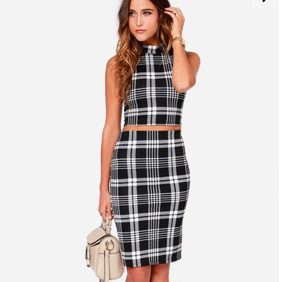 Lush Two Can Play Black Plaid Two-Piece Set NWOT - Picture 1 of 14